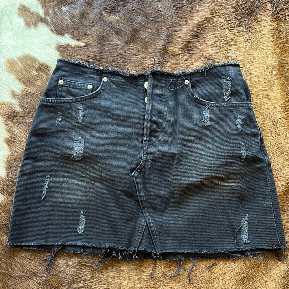 Urban Outfitters BDG Black Distressed Denim Skirt, Size S